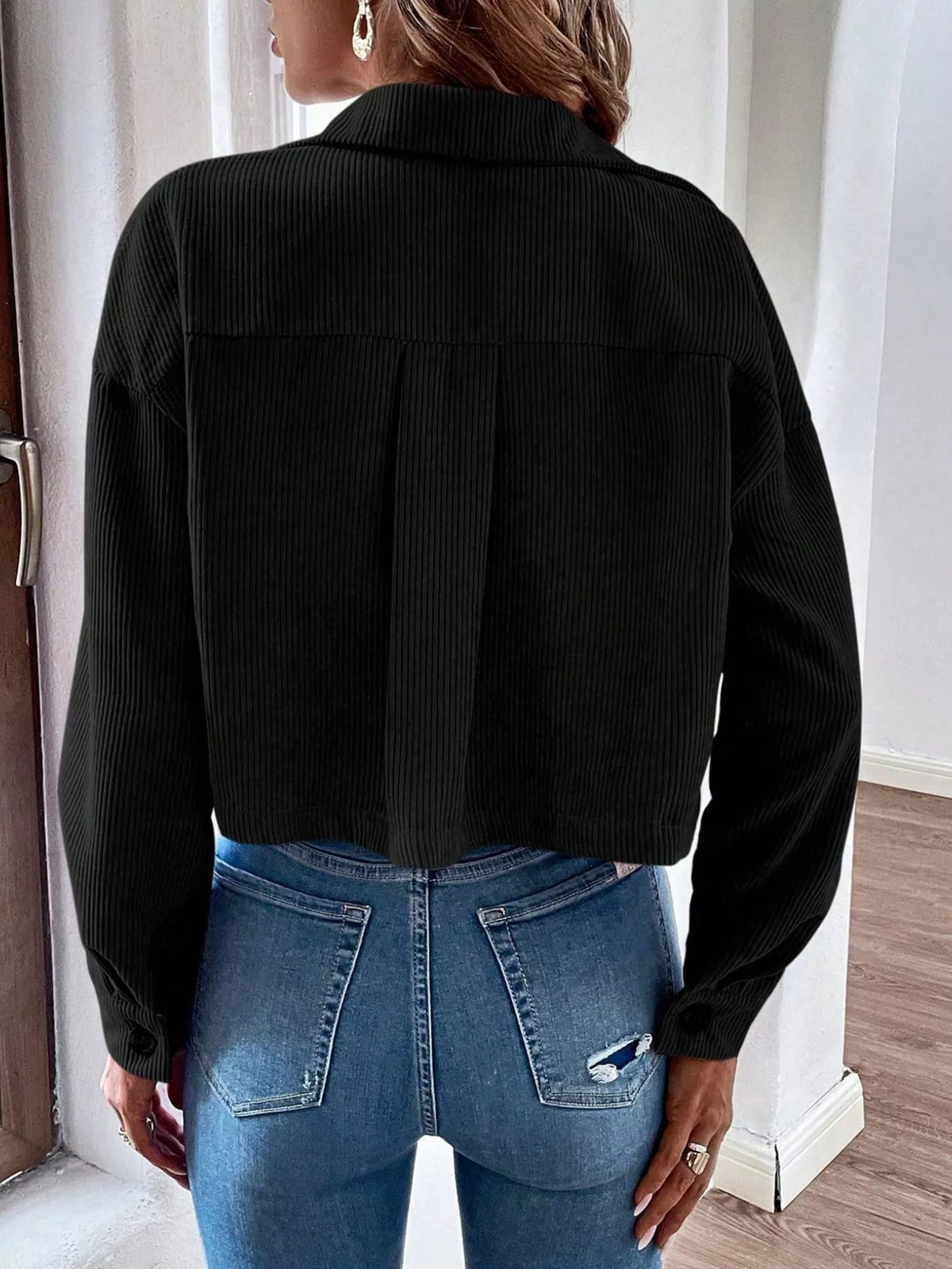 Cropped Corduroy Button-down Jacket (14)
