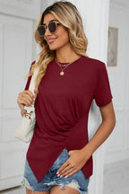 Ruched Round Neck Short Sleeve T-shirt (3)
