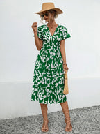 Printed V-neck Short Sleeve Dress (9)