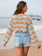 Striped Boat Neck Long Sleeve Cover Up (10)