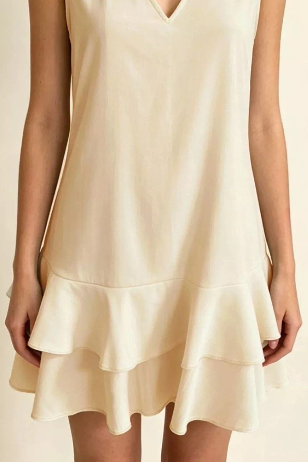 Full Size Sleeveless V-neck Ruffle Hem Mini Dress Plus (3)