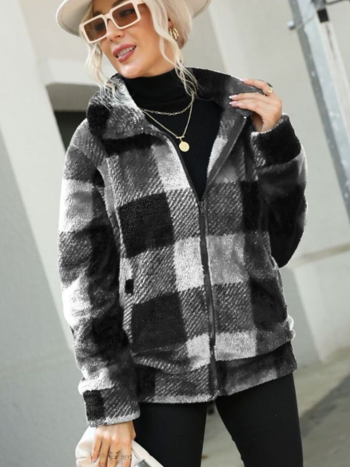 Plaid Zip-up Collared Jacket (5)