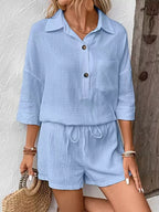 Button Detail Top Shorts Set (24)