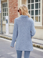 Ribbed Turtleneck Long Sleeve Slit Knit Top (22)