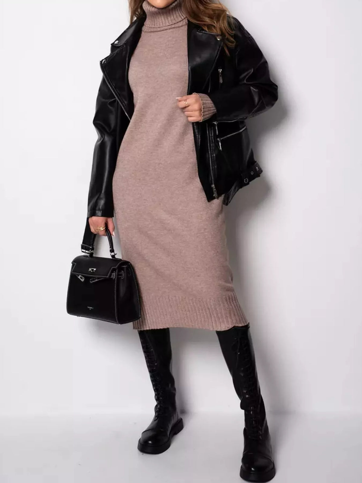 Turtleneck Ribbed Knit Sweater Dress (18)