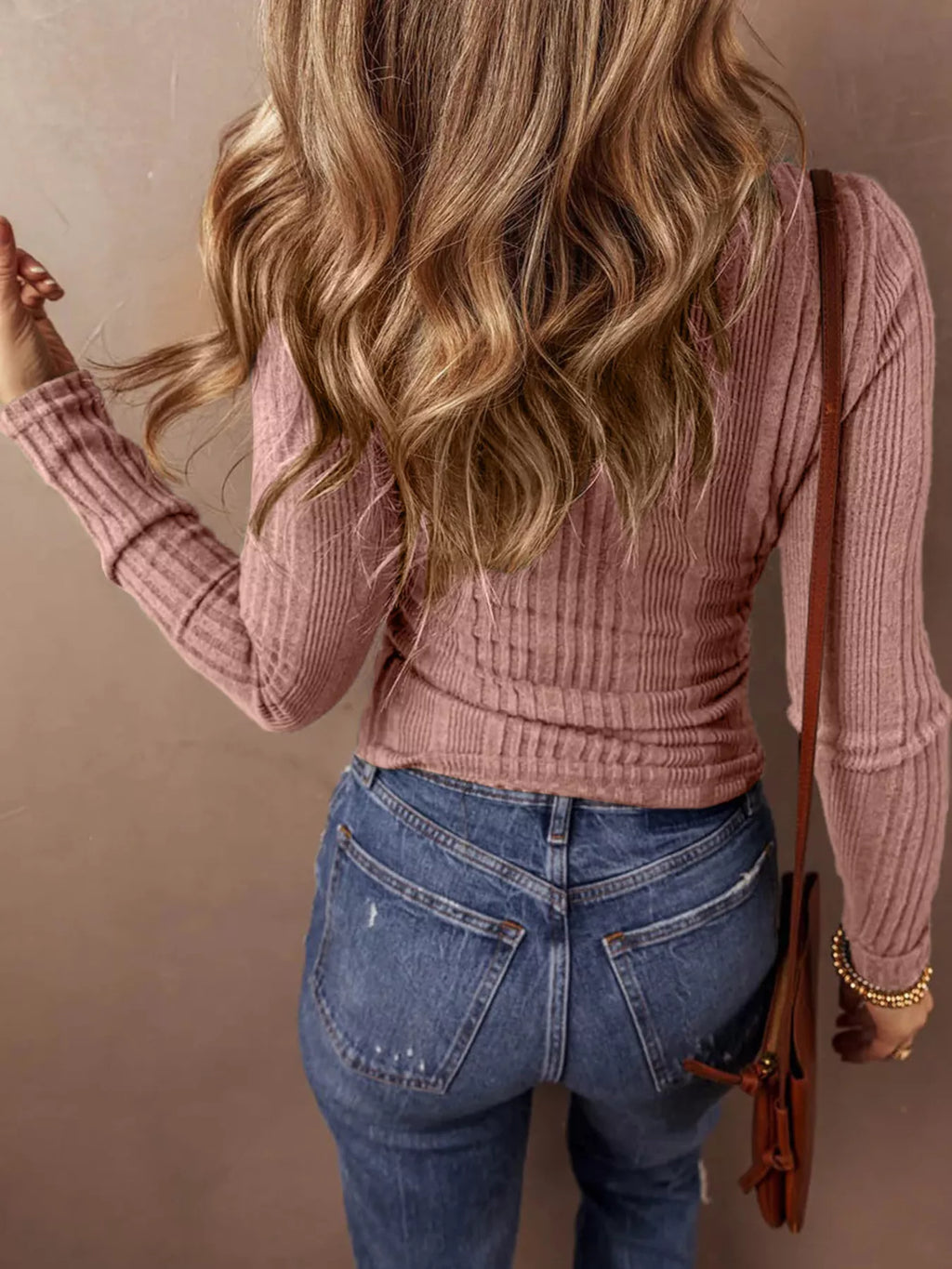 Full Size Ribbed Knit Button-front Long Sleeve Top Plus (18)