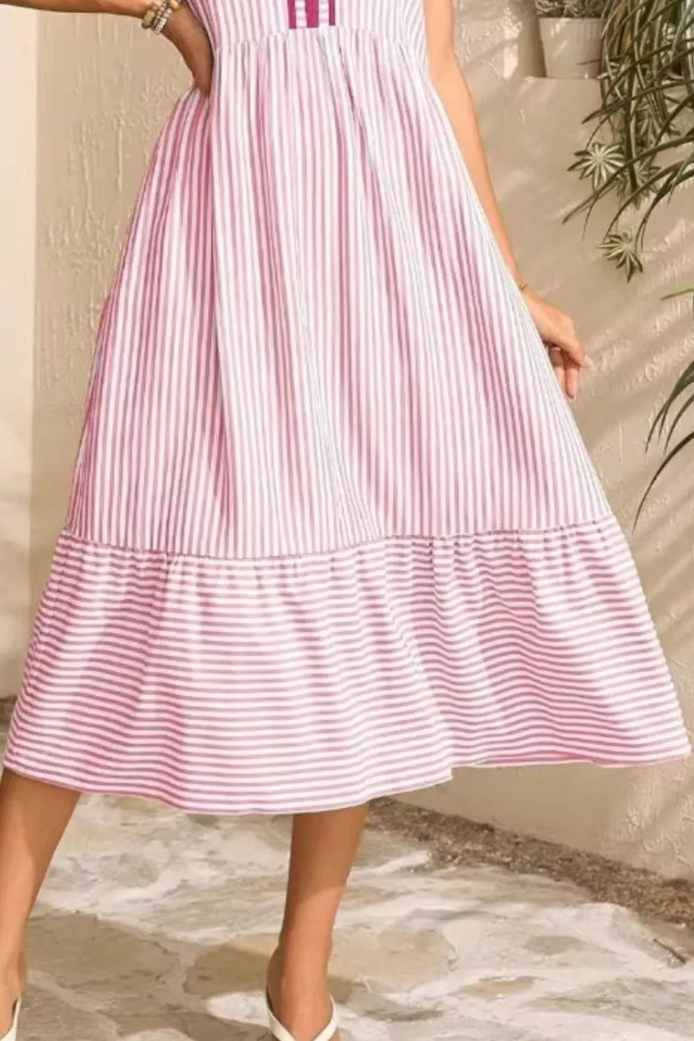 Striped Ruffle Sleeve Midi Dress (3)