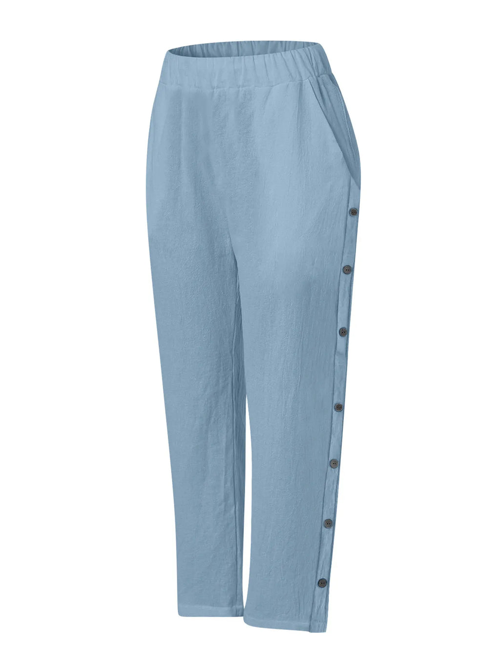 Full Size Side Decor Button Casual Wide Leg Pants Plus (5)