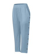 Full Size Side Decor Button Casual Wide Leg Pants Plus (5)