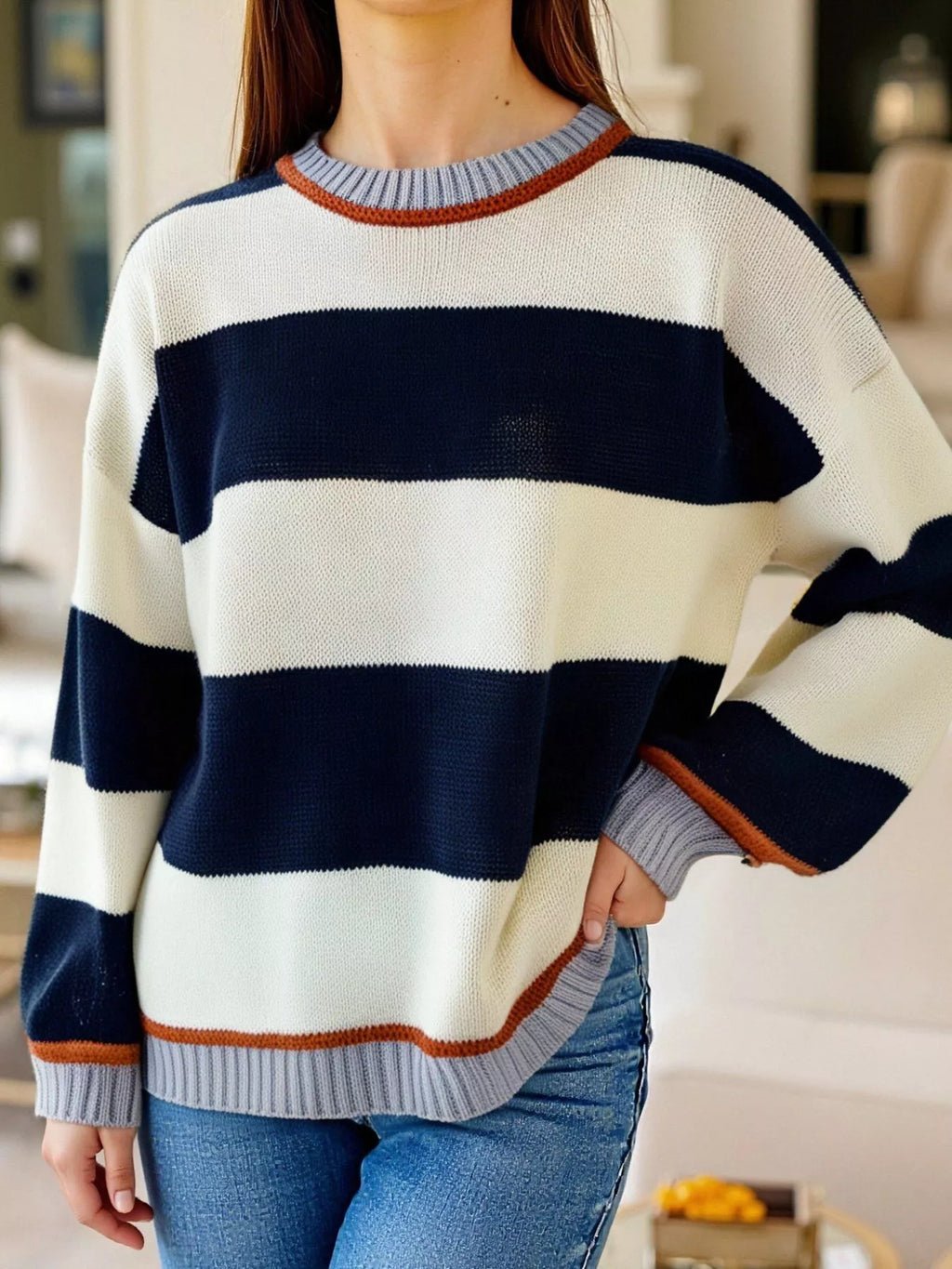 Block Round Neck Sweater