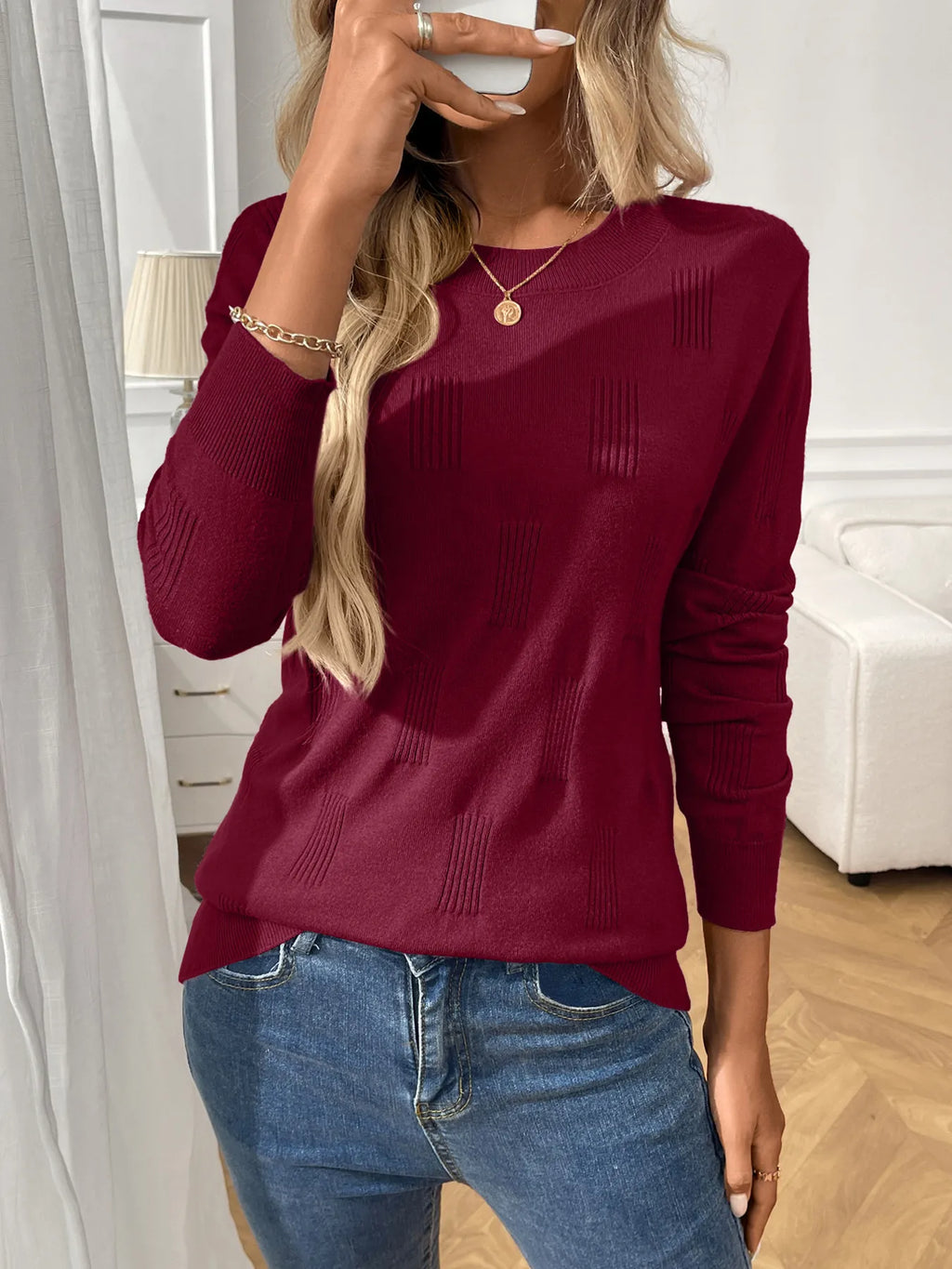 Round Neck Long Sleeve Knit Top (14)