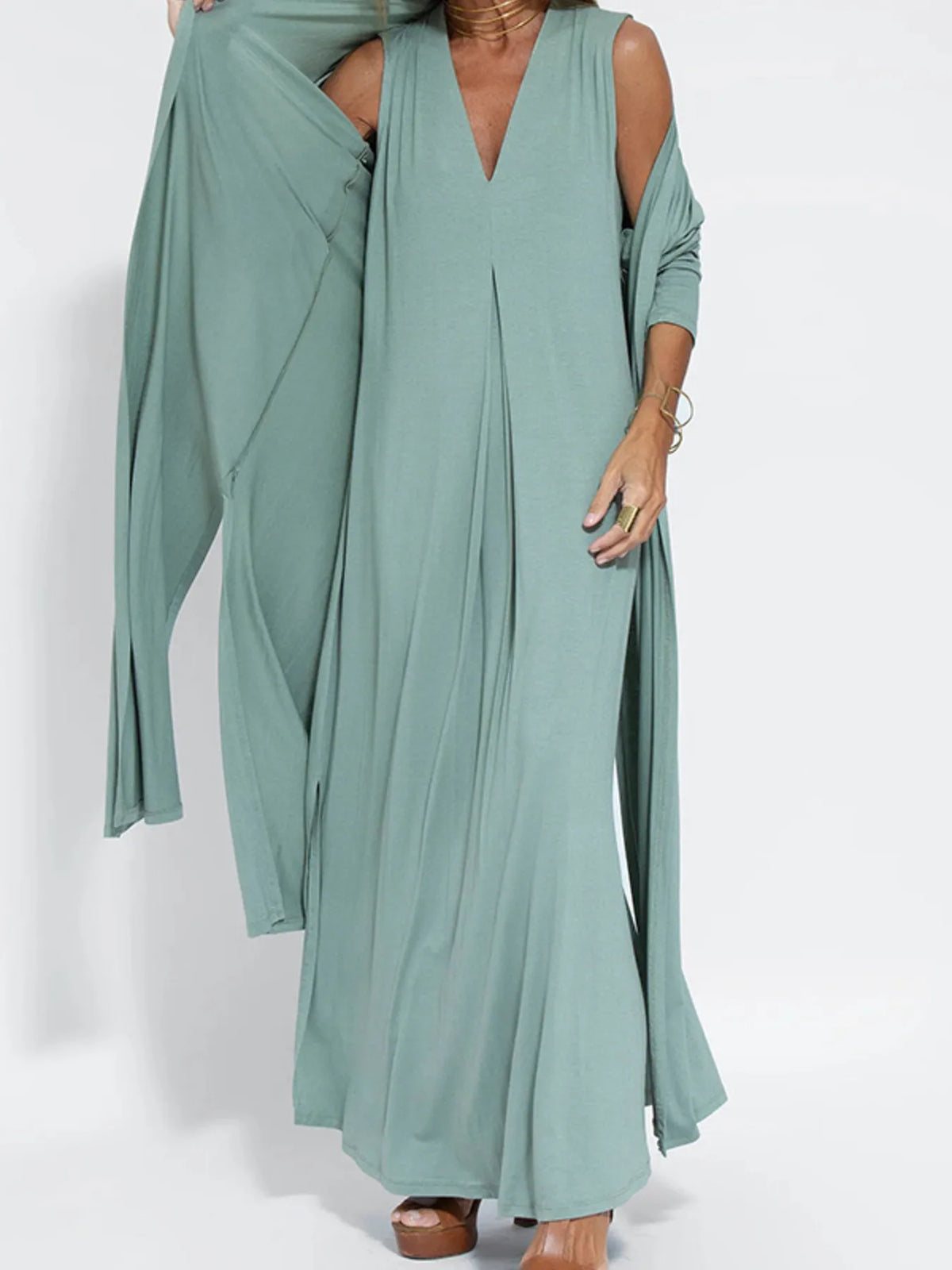 Full Size V-neck Sleeveless Maxi Dress Slit Plus (4)
