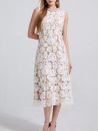 Pearl Neckline Sleeveless Lace Dress (3)