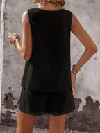 Decor Button Round Neck Tank Shorts Set (10)