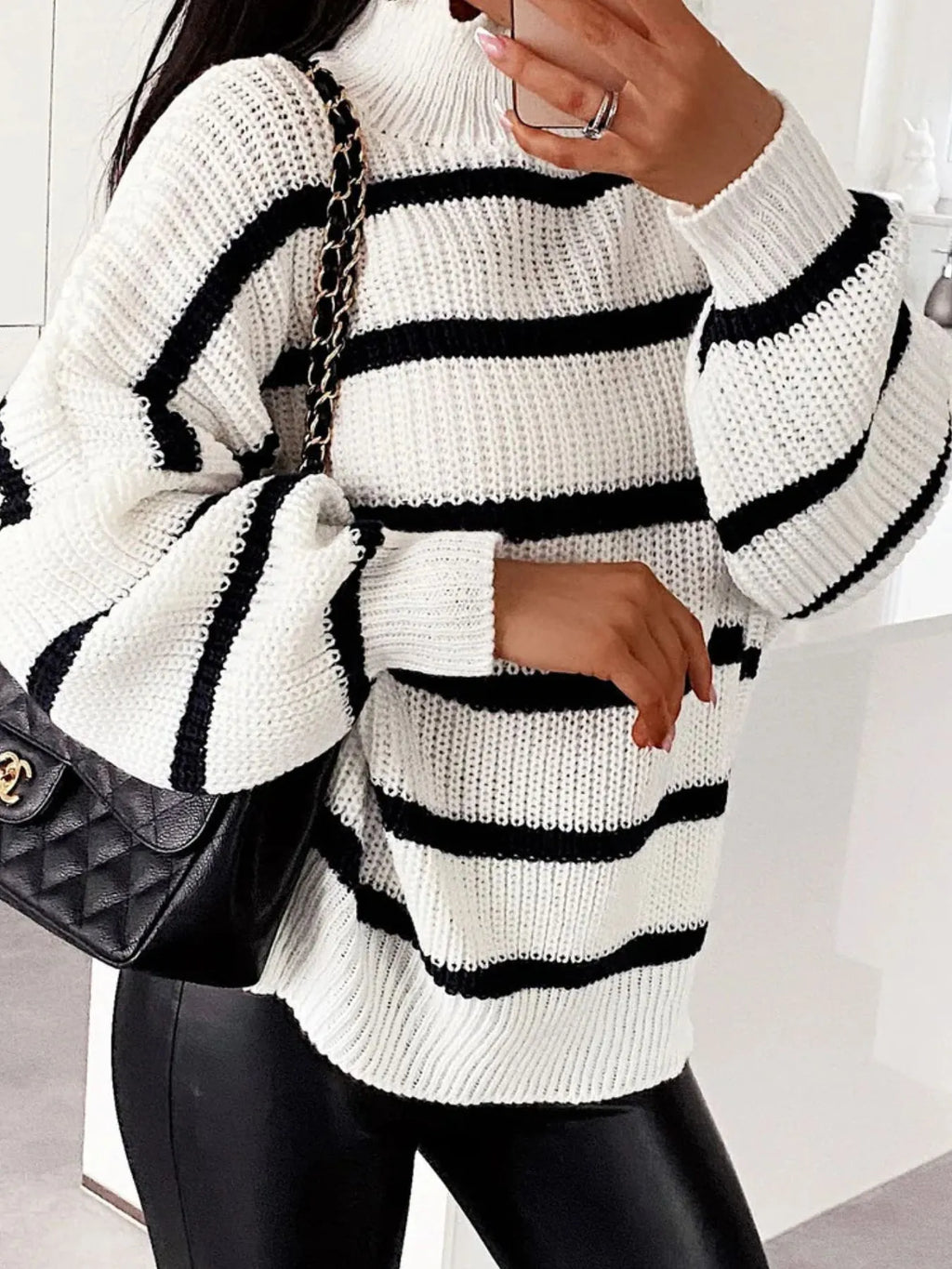 Striped Turtleneck Long Sleeve Sweater (7)