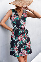 Printed Zip Detail Belted Sleeveless Dress (22)