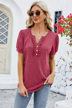Frill Notched Short Sleeve Blouse (14)