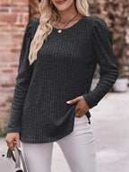 Ribbed Knit Puff Sleeve T-shirt (11)