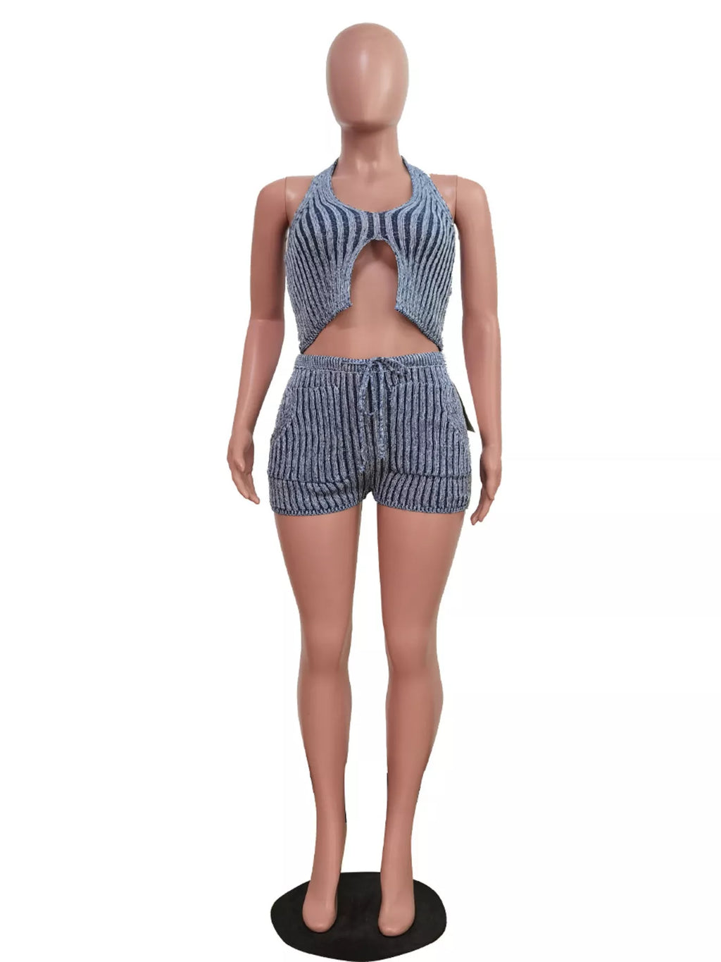 Halter Neck Top Shorts Sweater Set (5)
