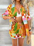 Printed Collared Neck Half Sleeve Top Shorts Set (3)
