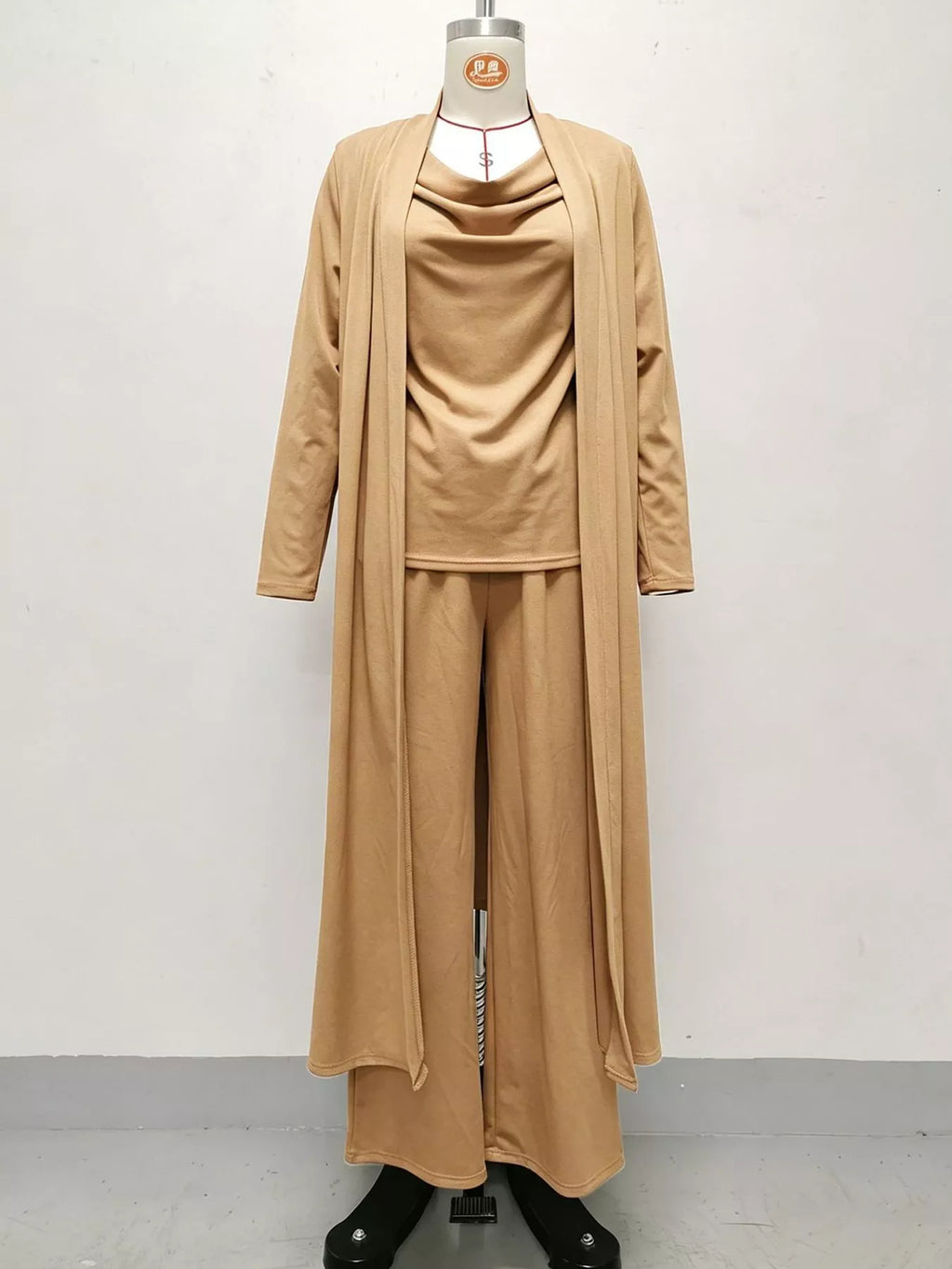 Full Size Cowl Neck Top Cardigan Pants Set Plus (12)