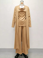 Full Size Cowl Neck Top Cardigan Pants Set Plus (12)