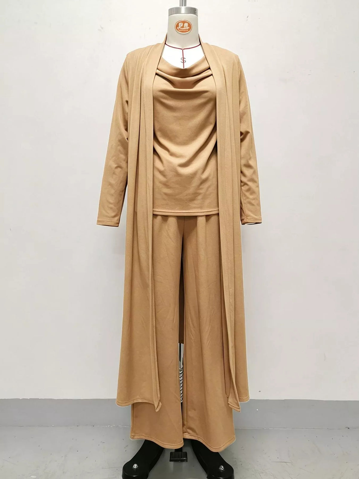 Full Size Cowl Neck Top Cardigan Pants Set Plus (12)