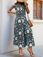 Printed Round Neck Cap Sleeve Wide Leg Jumpsuit (18)