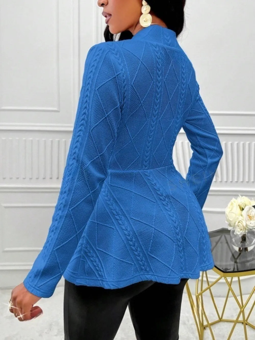 One Button Textured Peplum Cardigan (30)