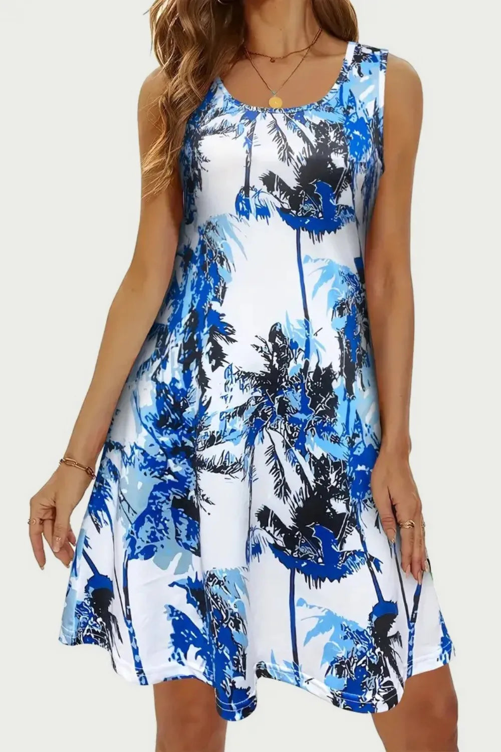 Printed Scoop Neck Wide Strap Mini Dress (4)
