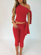 Asymmetrical One-shoulder Top Capris Set (7)