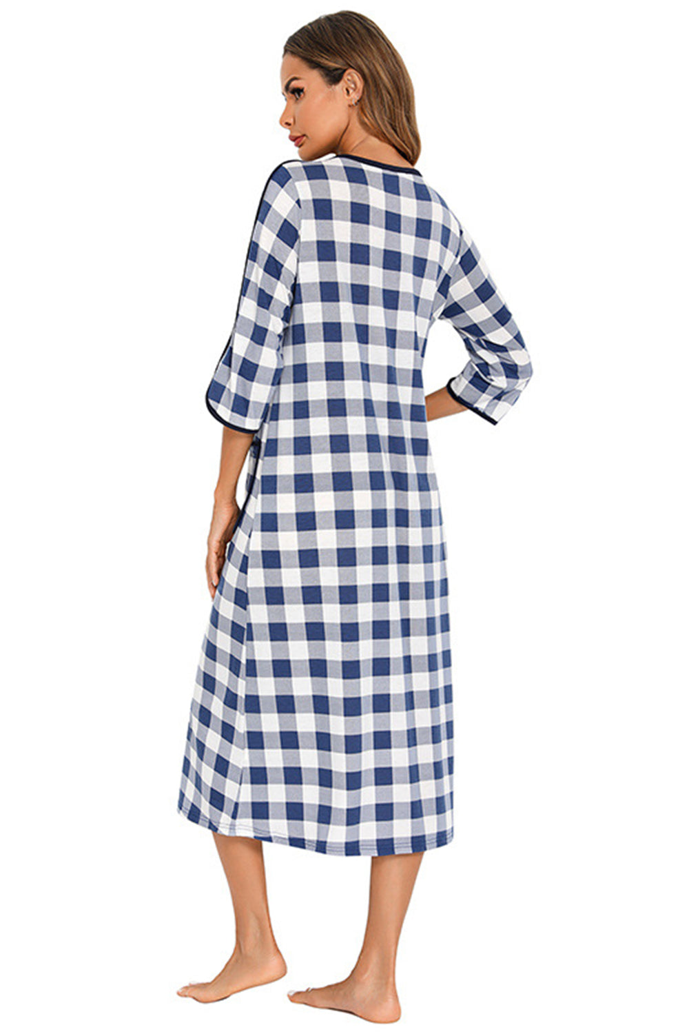 Round Neck Three-quarter Sleeve Midi Night Dress (24)