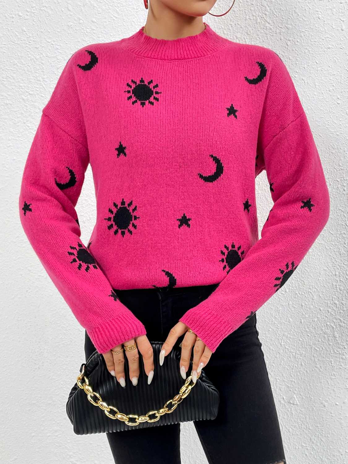 Patterned Drop Shoulder Sweater (3)