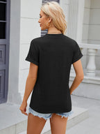 Decorative Button Notched Short Sleeve T-shirt (18)