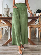 Pocketed Elastic Waist Wide Leg Pants (3)