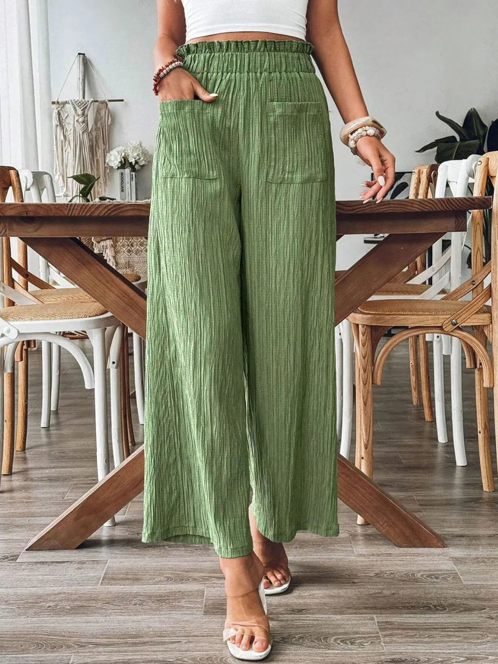 Pocketed Elastic Waist Wide Leg Pants (3)