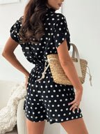 Polka Dot Button Up Shirt Shorts Set (10)