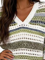 Chic Striped Crochet Knit Top (2)