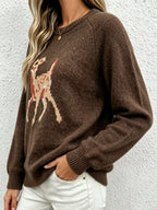 Deer Pattern Raglan Sleeve Sweater (5)