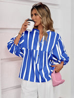 Striped Button Front Notched Blouse (9)
