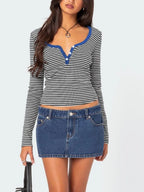 Buttoned Striped Long Sleeve T-shirt (4)