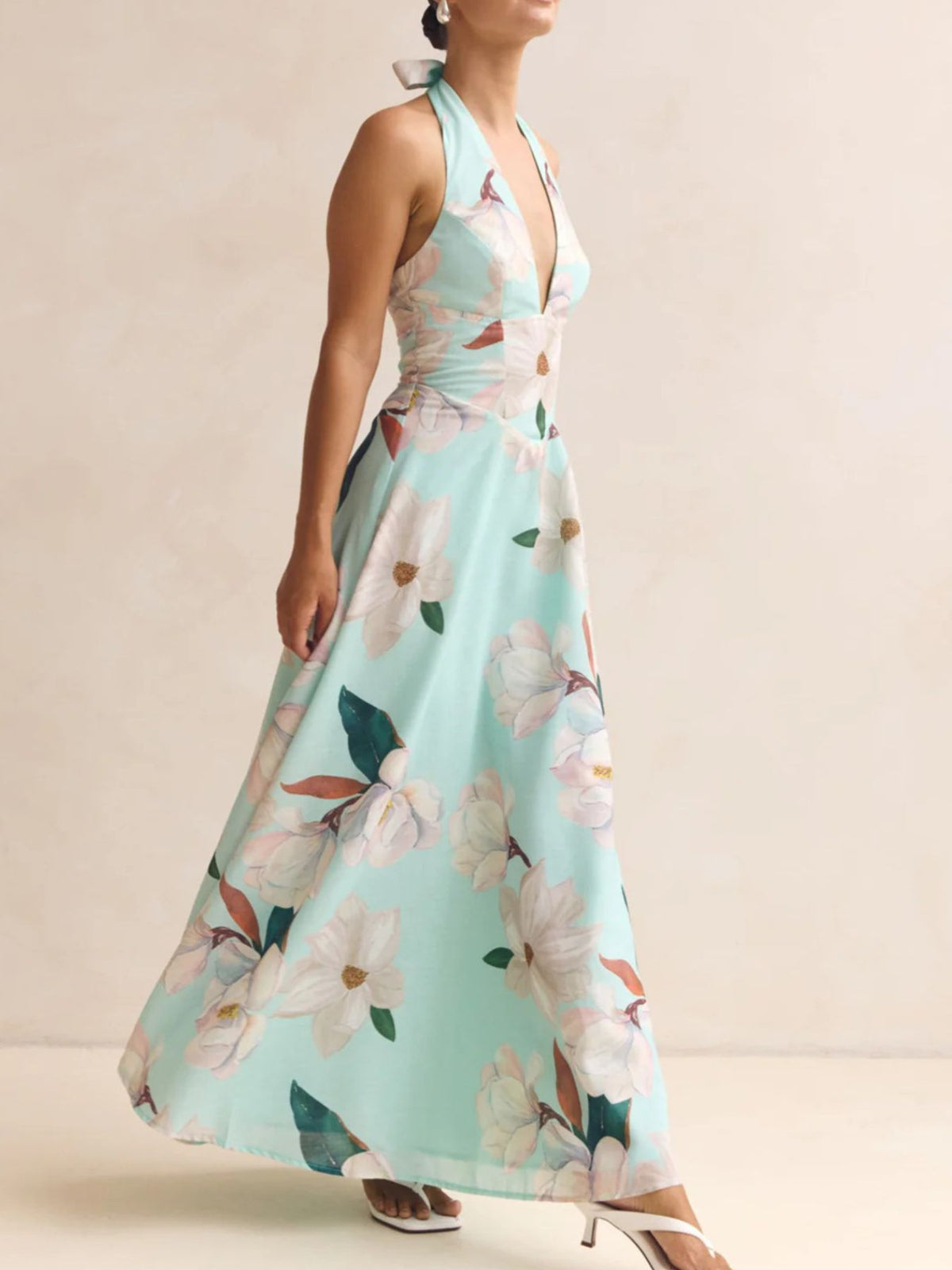 Floral Print Halter Neck Maxi Dress (2)
