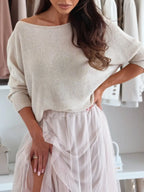 Bow Back Boat Neck Batwing Sleeve Sweater (16)