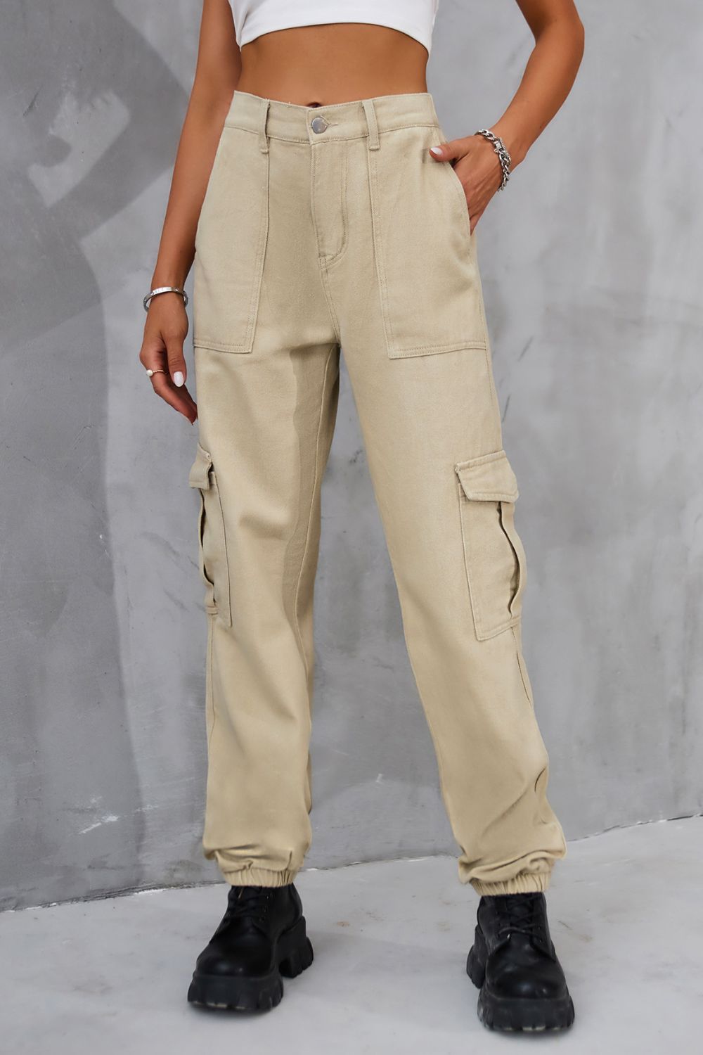 Buttoned High Waist Jeans Pockets (13)