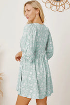 Floral Tie Neck Ruched Babydoll Dress (9)