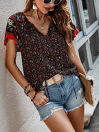 Printed Tie Neck Short Sleeve Blouse (3)