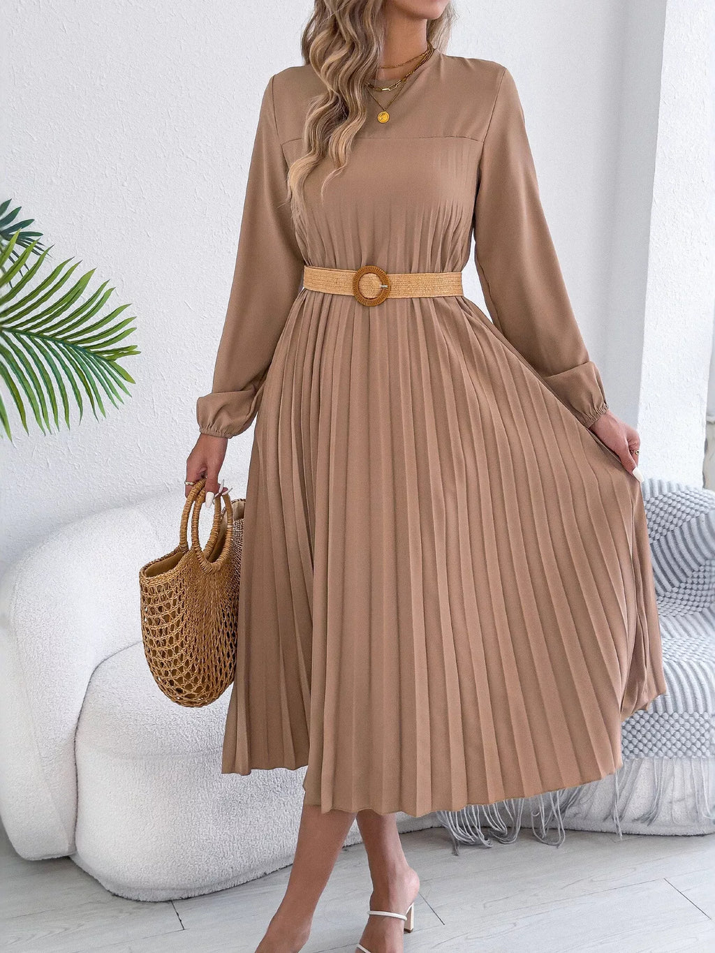 Pleated A-line Midi Dress (4)