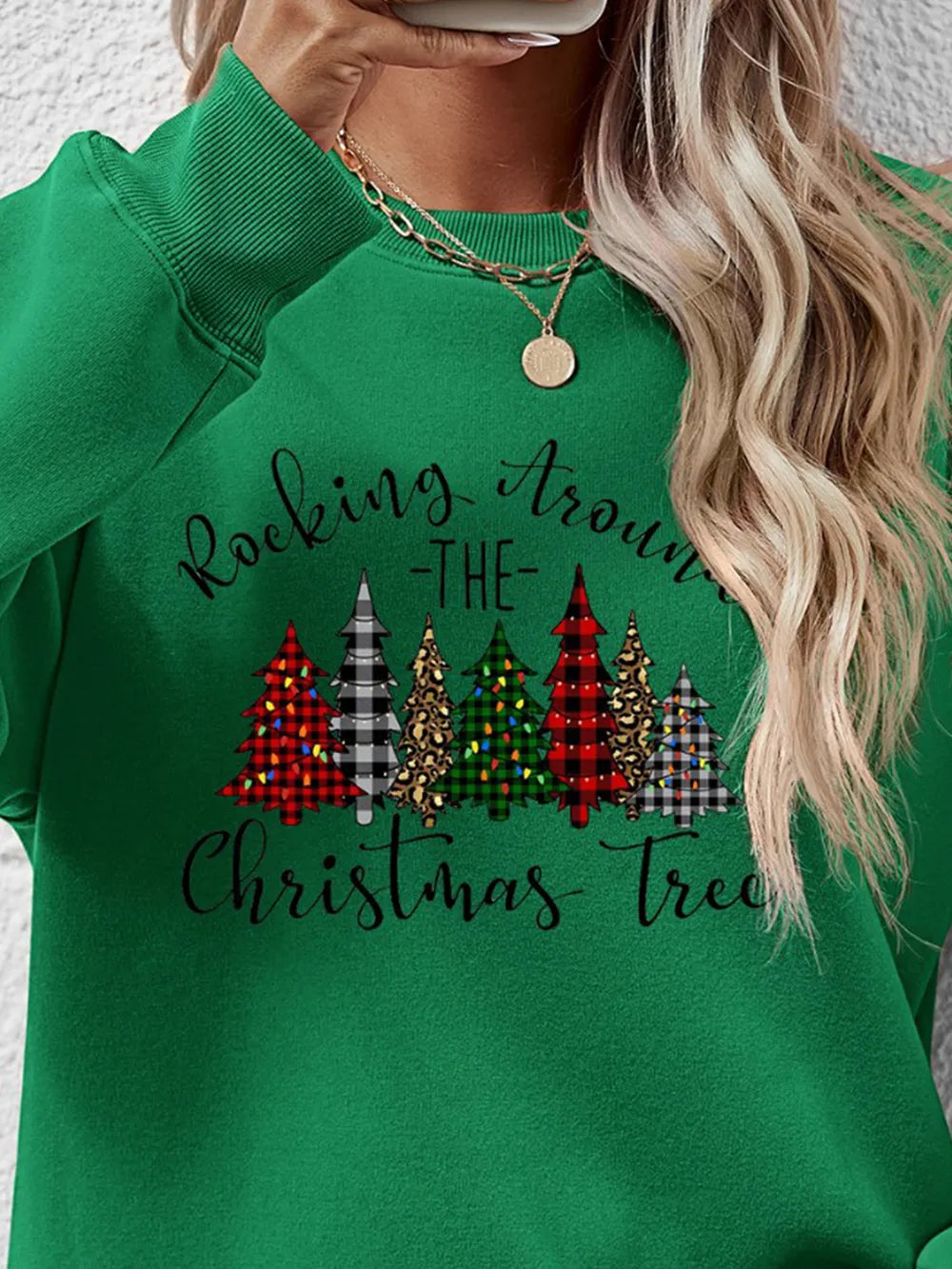 Christmas Tree Graphic Round Neck Sweatshirt (26)