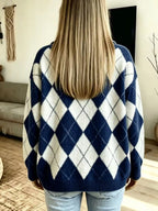 Argyle Pattern Collared Pullover Sweater (8)
