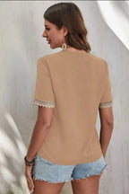 Full Size Lace Detail V-neck Short Sleeve Blouse Plus (12)